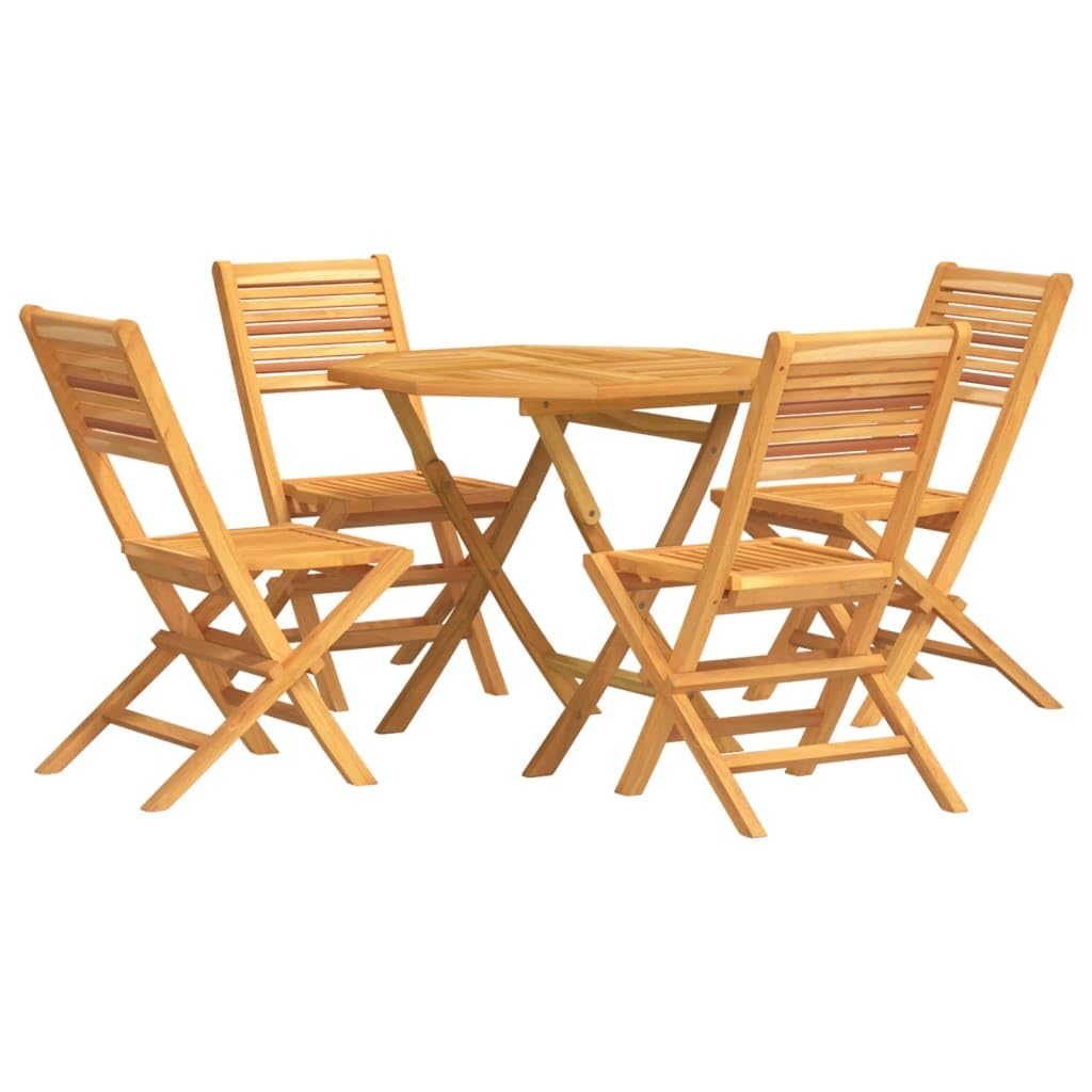 Set di mobili da giardino pieghevole, 5 pezzi, in legno di teak, 85 x 85 cm, 4 sedie, resistente alle intemperie, balcone, terrazza
