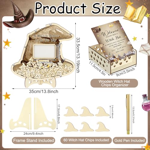 Image of Wenqik 63 Pcs Magical Wizard Baby Shower Guest Book Alternatives Set Baby Shower Decorations with Photo Frame Sonogram Frame Keepsake 60 Wood Slices Guest Book for Birthday