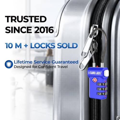 Image of SURE LOCK TSA Compatible Travel Luggage Locks, Inspection Indicator, Easy Read Dials (Sky Blue 2 Pack)