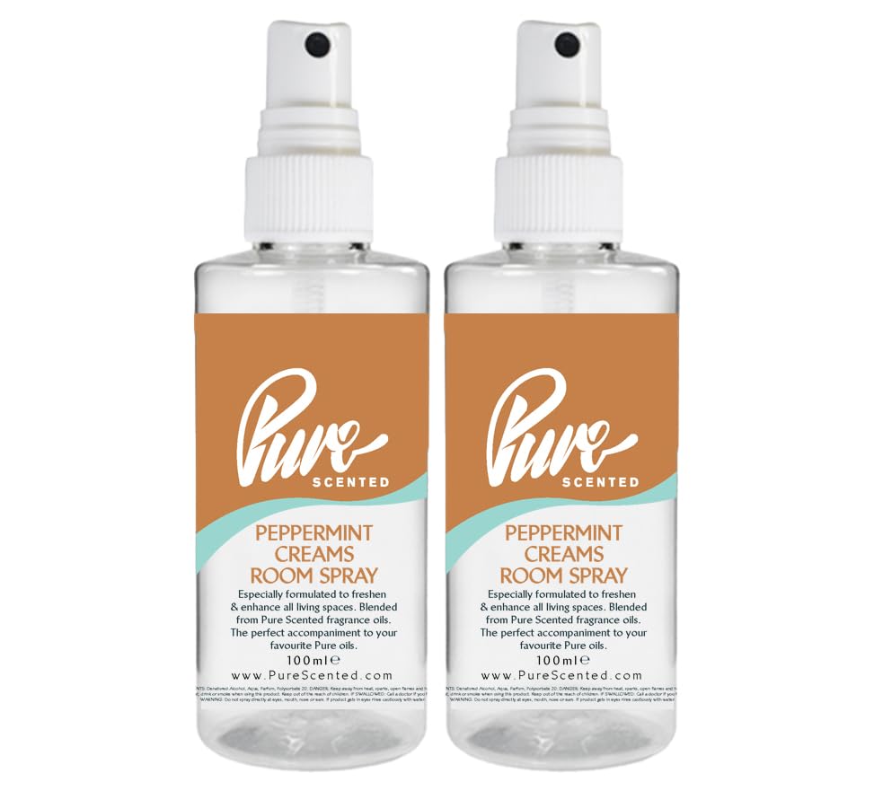 "Pure Scented 200ml Room & Fabric Sprays 2 x 100ml Suitable For Home, Car, Caravan, Work, Gym Bags, Odour Eliminators (2 x 100ml, Peppermint Creams)" โ image 1