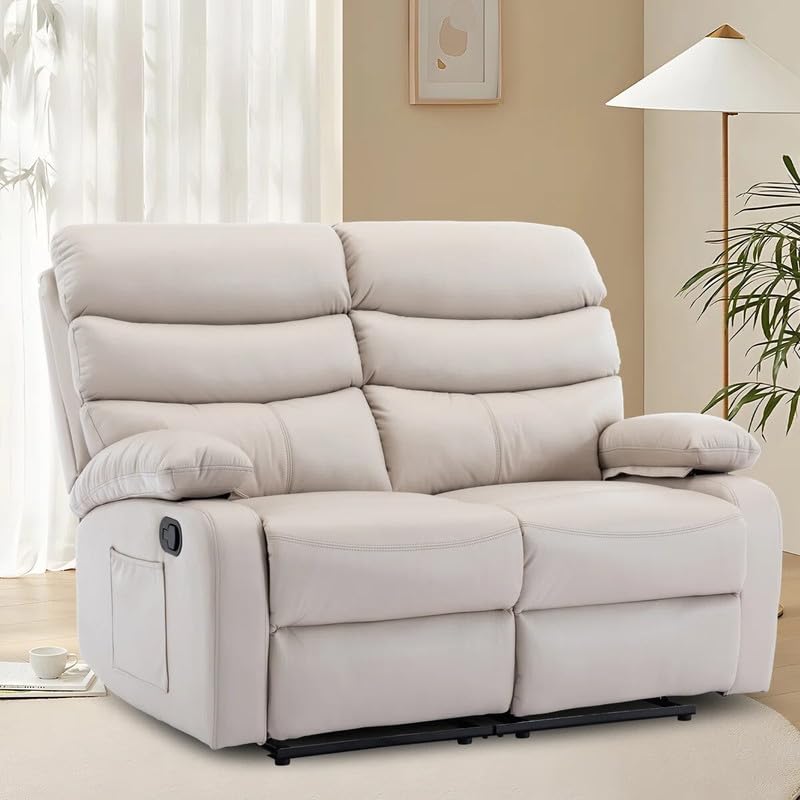 Image of Recliner Sofa 2 Seater | 2 Seater Sofa Recliner Loveseat Reclining Chair with Footrest Color Cream White (Cream)