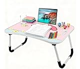Kawaii Laptop Desk Foldable Kawaii Bed Desk Table Cute Folding Breakfast Tray Portable Lap Standing Desk Notebook Stand Reading Holder for Bed/Couch/Sofa/Floor (Pink)