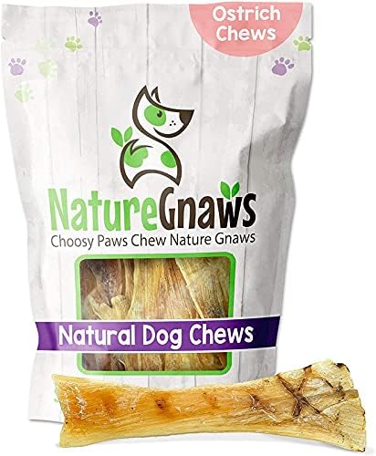Nature Gnaws Ostrich Tendon Chews for Dogs - Single Ingredient Natural Dog Treats - Rawhide Free - (8oz)