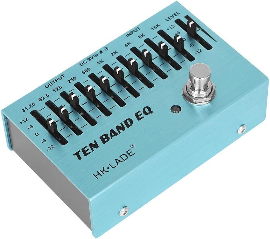 10-Band Graphic Equalizer Guitar Effect Pedal, True Bypass Aluminum Alloy For EQ for Electric Guitar and Bass, 31.25Hz-16kHz Tone Shaping with Volume Control, Blue