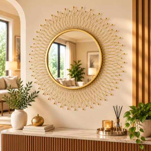 ARTMORA Gold Sunburst Wall Mirror | Decorative 24 Inch Round Mirr...
