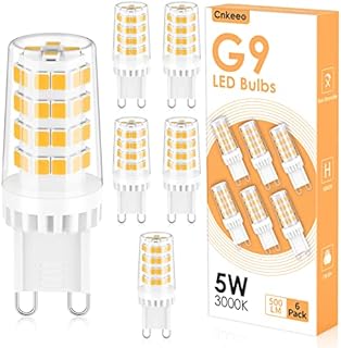 Cnkeeo G9 LED Bulbs, 5W Warm White 3000K, 500LM, Equivalent to 50W Halogen Bulb, Non Dimmable, No Flicker, 360° Beam Angle, Energy Saving Light Bulbs for Chandeliers Home Lighting Decor 6-Pack
