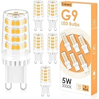 Cnkeeo Bombilla LED G9, 5W 3000K 500LM G9 LED Protección de los Ojos, Ángulo de Haz de 360º Sin Rincones Oscuros, No Regulable 6PCs (Blanco Cálido)