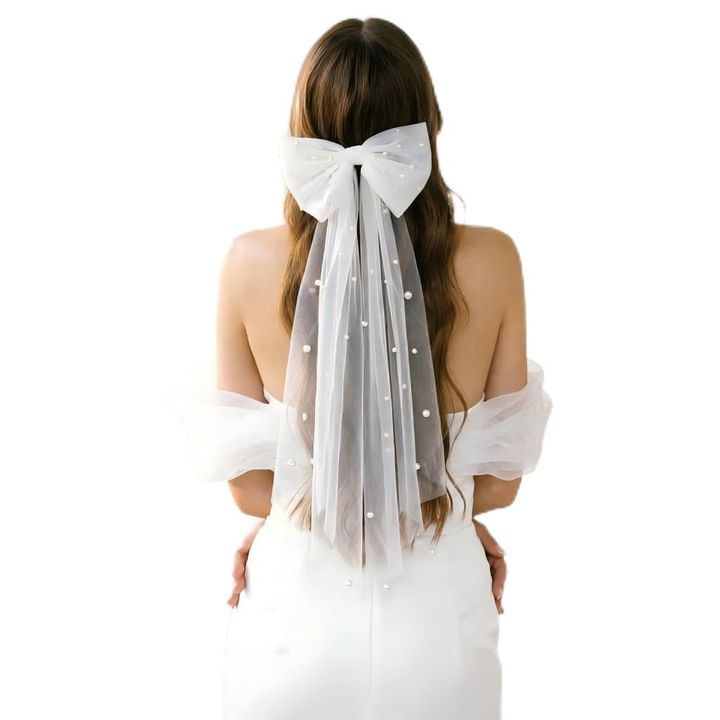 Retwot Girls White Pearl Veil For Bride - Elegant Clip Wedding Headpiece With Pearl Decorations, Perfect For Bridal Shower, Hen Party & Bachelorette Accessories