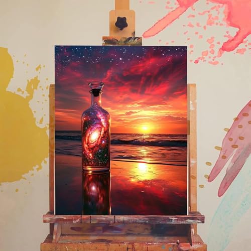 Saweefog Peinture Numero Adulte Coucher de soleil Bouteille à souhaits, DIY Peinture par Numéros pour Enfant Débutants, avec Pinceaux Peinture de Dessin de Pigment Acrylique, 70x95cm Sans Cadre M-774 – vue 5