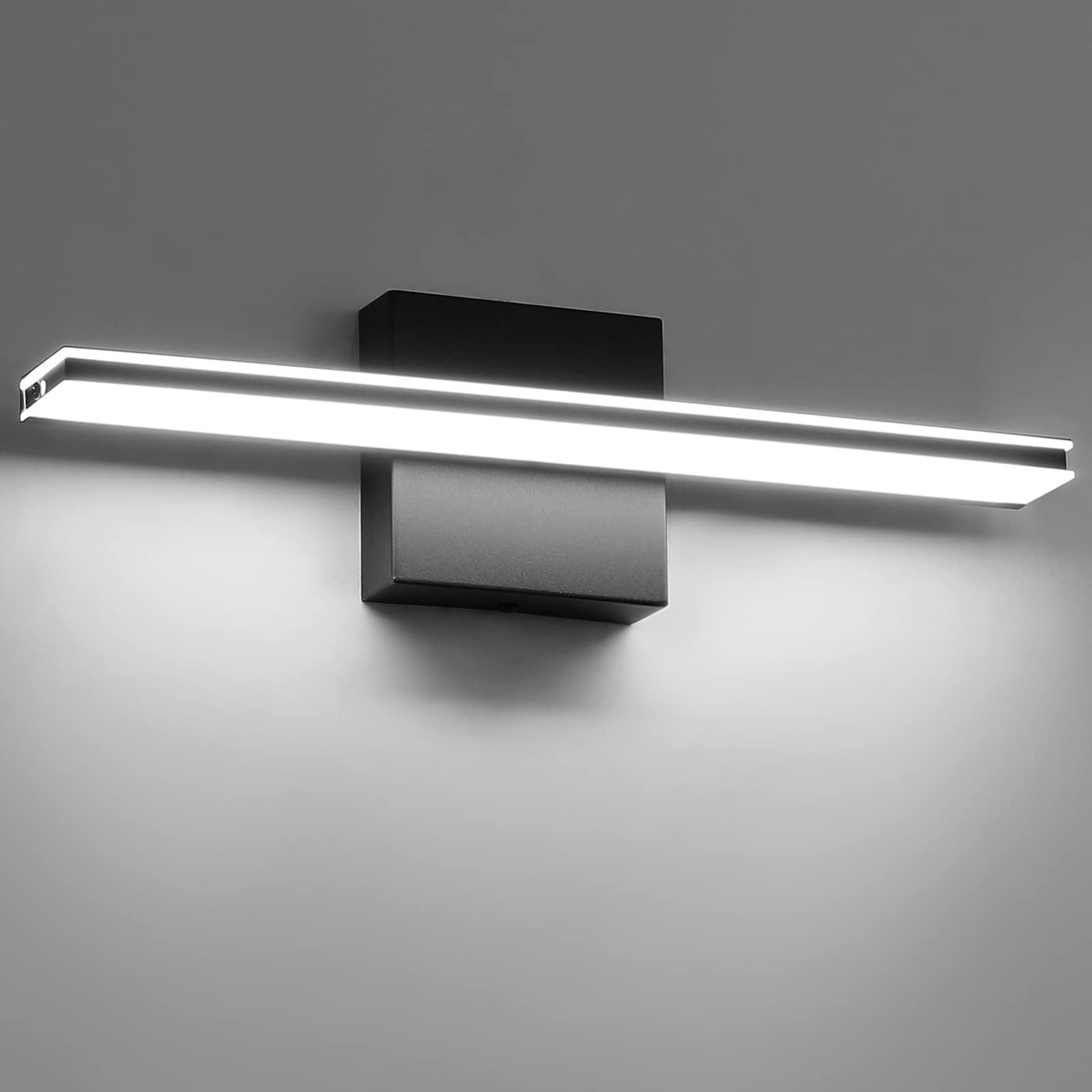 wowatt 9W Bathroom Vanity Light Fixture Matte Black Wall Light Fixture Over Mirror Cold White 5000K Bathroom Light Fixture 16" 40cm Washroom Light for Bedroom Living Room Art Display Dressing Table