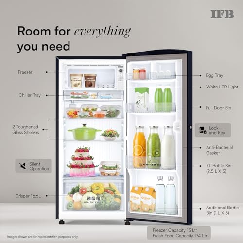 Image of IFB 187L 2 Star Direct-Cool Single Door Refrigerator with 30 Hrs Cooling Retention, Big Vegetable Box, XL Bottle Bin & 4 Year Super Warranty (2026, IFBDC-213BXBWE, Wild Flower Blue)