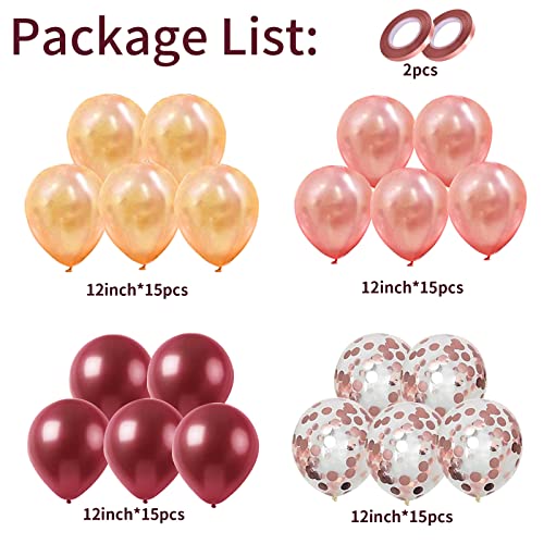Balloons Burgundy Rose Gold, 60 Packs 12 Inches Wine Red Champagne Latex Balloon Rose Gold Confetti Balloons for Women Girls Birthday Wedding Bridal Shower Party Anniversary Decoration - Image 4