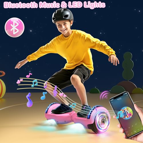 SISIGAD Hoverboard, Auto-équilibré Gyropode électrique 6.5 Pouce Hoverboard Hover Scooter Board avec Musique Bluetooth, lumières LED pour Enfants et Adolescents