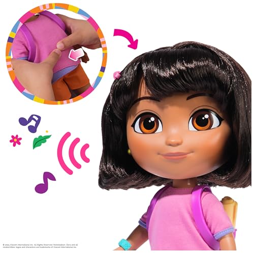 Dora Sing mit Mir Puppe 35 cm große Puppe zur beliebten TV-Serie mit 2 Liedern und 12 Sätzen & Geräuschen Deutsch/Englisch und Italienisch/Englische Sprachversion für Kinder ab 3 Jahren