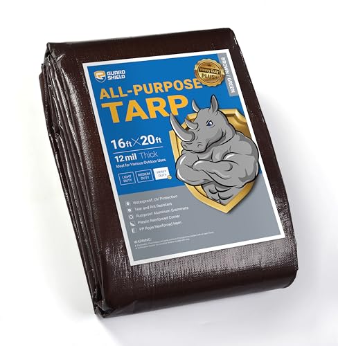 GUARD SHIELD Brown Tarp 16x20 Feet Large Plastic Tarps Heavy Duty Waterproof Outdoor Tarpaulin Cover 12mil