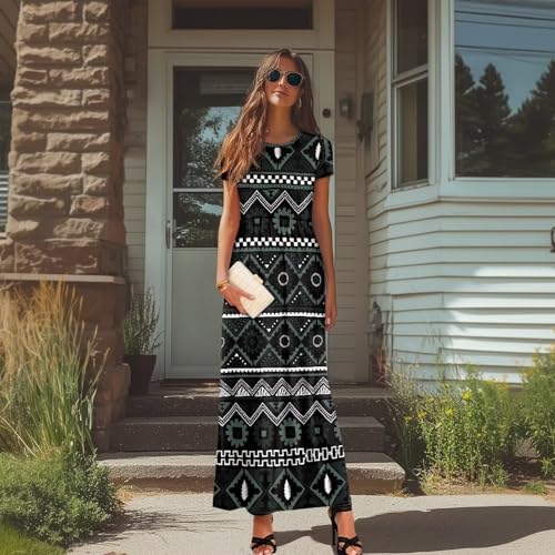 Aztec Dresses,Native American Clothing,Tribal Print Dress,Short Sleeve,s-4xl3