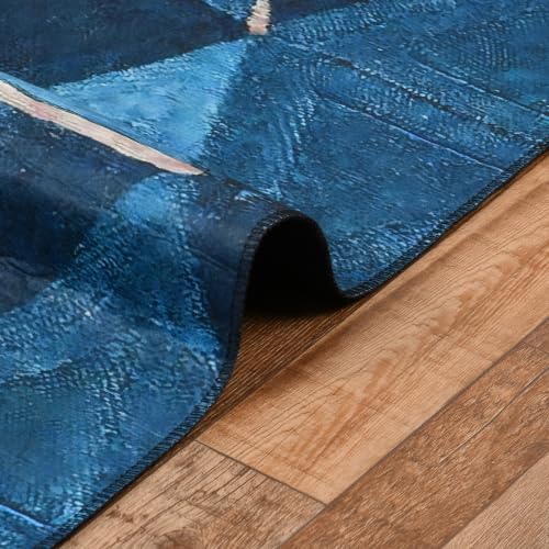 Image of Cotton Bolls Textiles Rugs for Living Room 5x7 Feet Large Size | Lightweight Foldable Carpet for Bedroom & Hall | Easy to Handle During Daily Cleaning | Travel Friendly Printed Rug | Blue