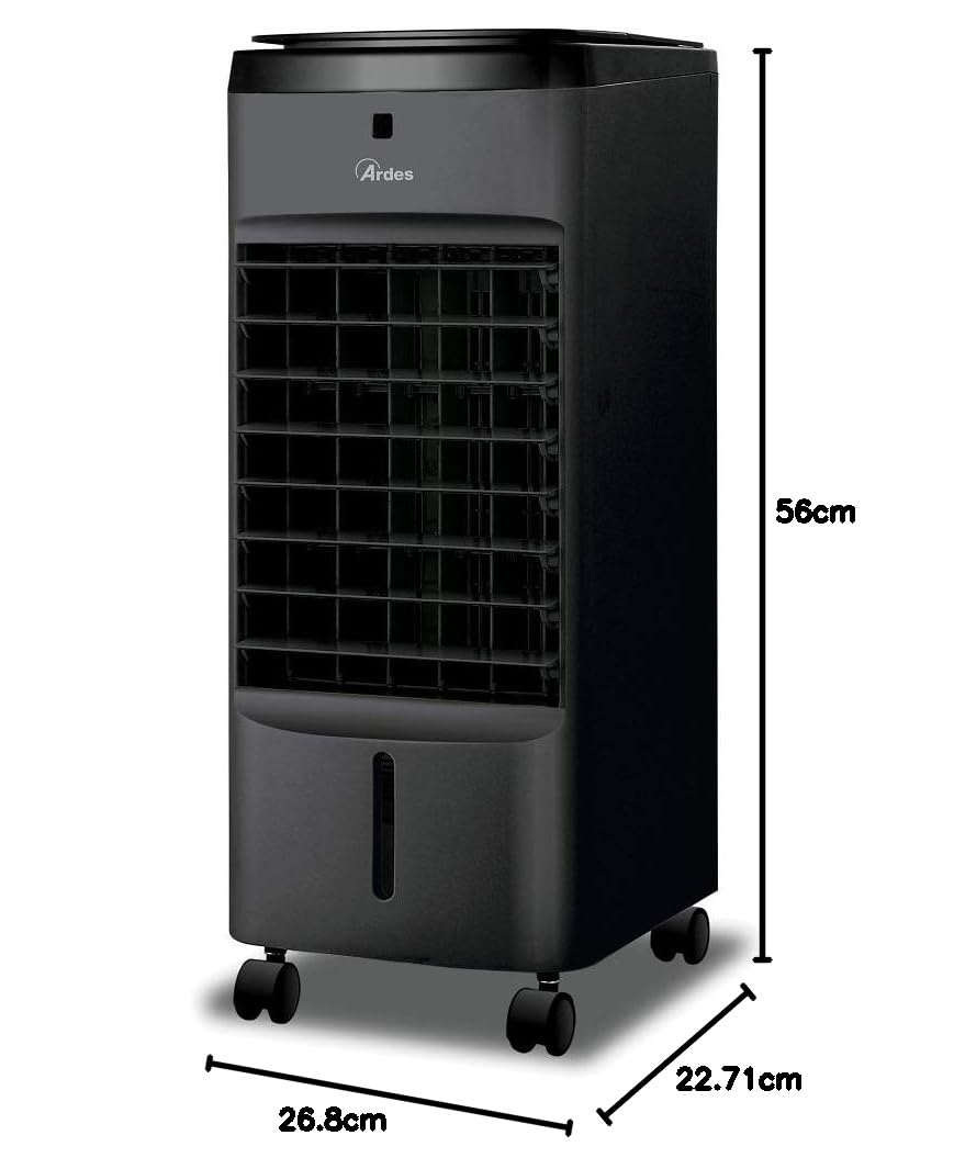 Ardes AR5AMR08 Penny Raffrescatore Evaporativo d'Ambiente con Ruote Digitale Timer e Telecomando capacità Serbatoio 4 L, Nero