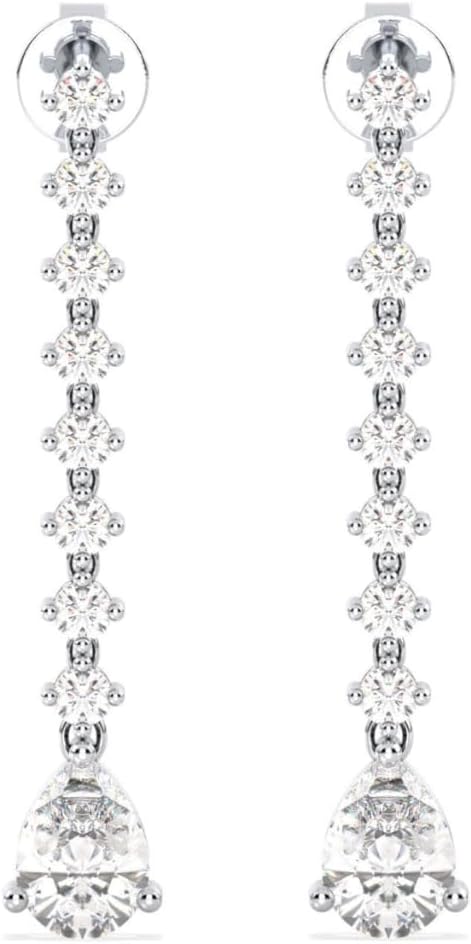 Certified 2-4.65 Carat Moissanite Dangle Earrings for Women, D Color, 925 Sterling Silver with 18K Gold Rhodium Plating Solitaire Sparkling Earring for Wedding, Anniversary, Mother’s Day Gift