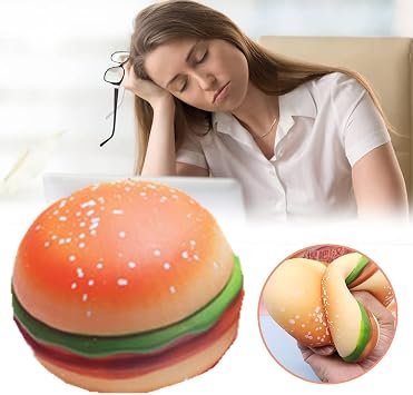 Hamburger Stress Relief Soft Slow Rising Squeeze Toy, Realistic Food Shape Desk Fidget for Anxiety Relief, Office Decor & Novelty Gift
