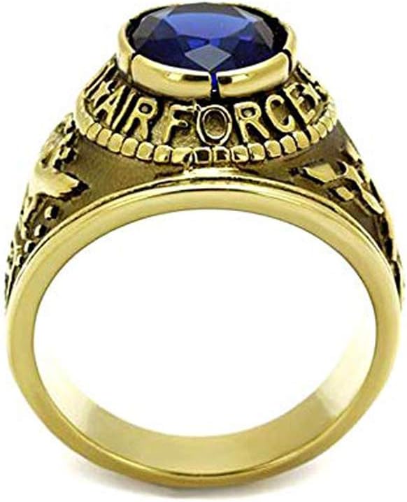 U.S.A.F. - US Air Force Ring (Gold Plated/Blue Stone) USAF Military Jewelry U.S. AirForce Uniform Veteran Ring