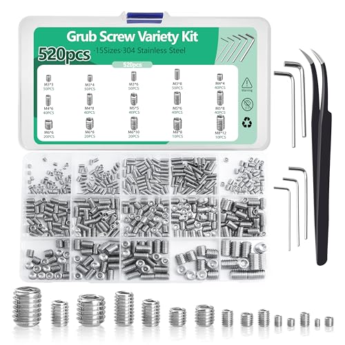 Nivithi 520 Madenschrauben Set Kegel Kugelkopf Schrauben M3/M4/M5/M6/M8 Edelstahl Schrauben Set Madenschrauben M4 & Madenschraube M6 Innensechskantschrauben für Türgriffe mit 5 Stk.Sechskantschlüsseln