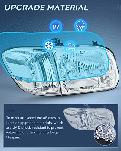 Image of Nilight Headlight Assembly Compatible for 2005 2006 Toyota Tundra 4 Door Double Crew Cab 2007 Sequoia Pickup Replacement Chrome Housing Clear Reflector Driver Passenger Side