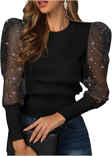 Amazon.com: Yellpoll Blusas elegantes para mujer, manga larga abombada,  cuello redondo, encaje floral negro, para ocasiones especiales : Deportes y  Actividades al Aire Libre