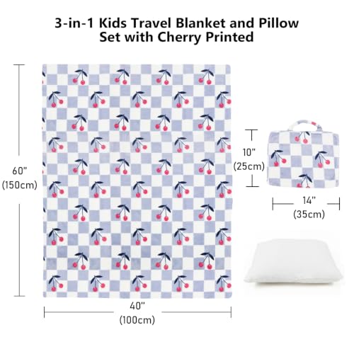 Image of 3-in-1 Kids Travel Blanket and Pillow Set with Cherry Printed