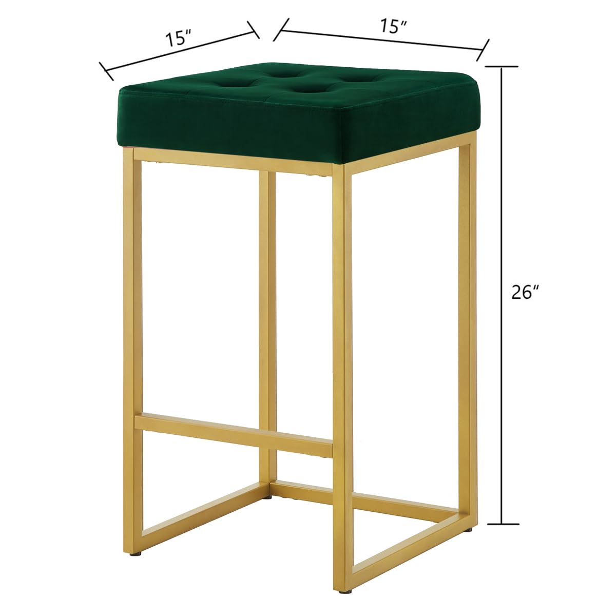 24KF Contemporary Counter Height Bar Stool Set of 2 for Kitchen Island, 26" H Velvet Padded Gold Barstool Bar Chair,5066-Jade