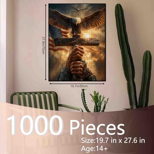 America Flag Jigsaw Puzzles 1000 Piezas para Adultos y Familias (Águila Calva, Cruz, Cristo, Bandera Patriótica, 4 de Julio) Puzzle de Libertad enmarcable 19.7''x27.6'' miniatura 2