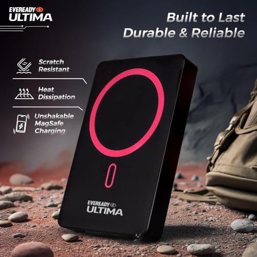 Image of Eveready Ultima MagSafe Compatible Power Bank PB32, 10,000mAh, 22W Wired & 15W Wireless Fast Charging, Compatible with iPhone 12 & Above, Android & Qi Devices (Ensure Device & Case Compatibility)