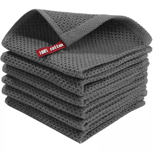 LxsNyvantic Panos de Cocina Set 6 30x30 cm 100 por ciento Algodon Gris Oscuro Suaves y Super absorbentes Color Estable con Lazo para Colgar Lavables en Lavadora Reutilizables
