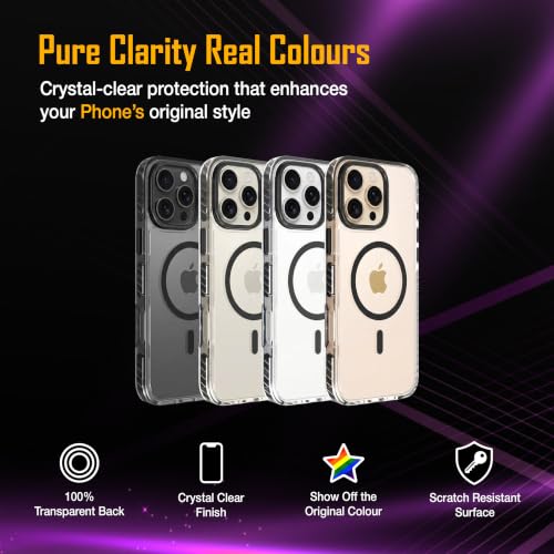 Image of Zapcase Crystal Clear Back case for iPhone 16 Pro Max | PC Back | TPU Bumper with Inner Rubber Grip | Metal Camera Guard Bezel | Metal Buttons | Scratch Resistant | 2 Layer Edge Protection | Black