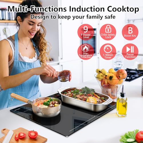 Image of Karinear 24 Inch Induction Cooktop 4 Burners with Magnetic Knob Control