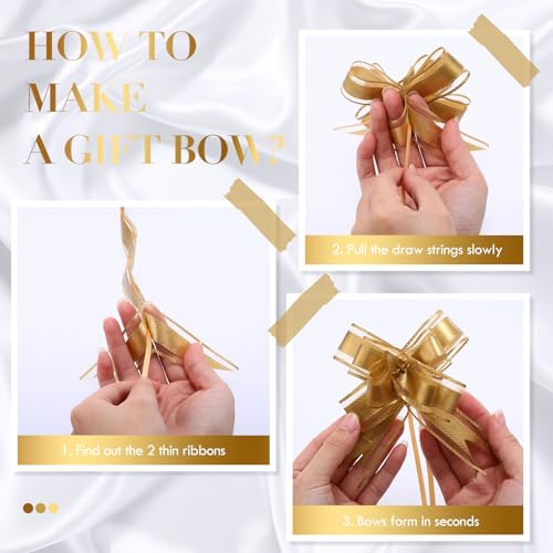 Image of Thenshop 44 Pcs Basket for Gifts Empty Gift Basket Bulk Include 12 Cardboard Tray 12 Plastic Bags and 20 Pull Bows for Christmas Fall Halloween Birthday Wedding Party DIY Wrapping(Solid,Gold)
