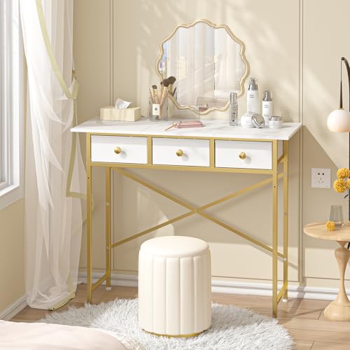 Small Makeup Vanity Desk No Mirror, 37.2 Inch Vanity Desk with 3 ...