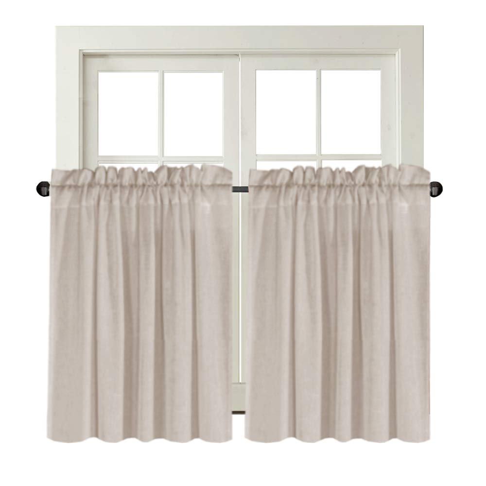 Photo 1 of H.VERSAILTEX Natural Linen Kitchen Curtains 36 Inch Length Textured Flax Curtain Tiers for Bathroom/Kitchen Windows Rod Pocket Small Curtains for Kitchen (2 Panels, Angora) 29"W x 36"L Angora