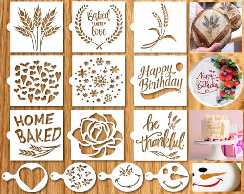 SoulQool 13 Stück Brot-Schablonen für Sauerteig, Brot, Kuchen, Schablonen zum Dekorieren, Weizen, Sauerteig, Brot, Backzubehör, Schablonen, Brotkuchen, Kekse, Backschablonen (Stil A)