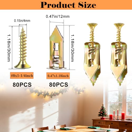 Image of 160PCS Self Drilling Drywall Anchors and Screws Kit, 0.47x1.18Inch Sheetrock Anchors with Screws, Wall Anchors for Drywall, No Drill, Holds Up to 66LBS for Picture & Mirror Hanging