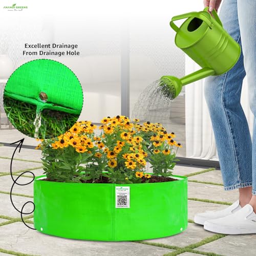Image of Anandi Green's Hdpe Uv Protected 260 GSM Round Green Colour Plants Grow Bags Suitable for Terrace and Vegetable Gardening Size 24x6 Pack of 3