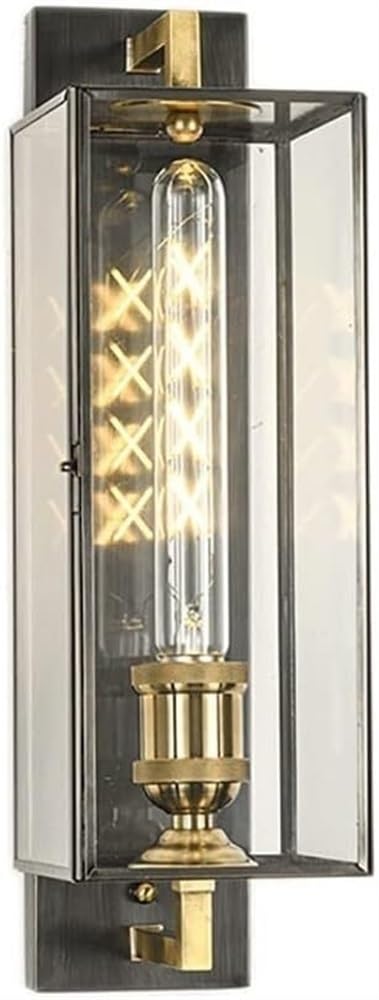CWCQGH Chandelier, Square Glass Shade Retro Full Copper Black Wall Light Lamp Decoration Lighting Wall Sconce for Corridor Bedrooms, Halls, Corridors, Stairs E27 Socket