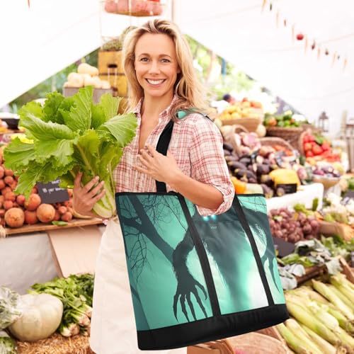 Monster Forest Large Insulated Reusable Tote Bag for Grocery Shopping for Women Men, Cooler Bag with Zippered Top & Handles for Travel Beach Picnic2