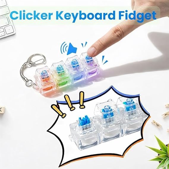 Image of Mechanical Keyboard Switch Keychain (Blue Clicky Switch) | Fidget Toy Keychain with Audible Click Sound | Transparent Key Tester Keyring | Stress Relief Gadget for Office & Gaming Lovers