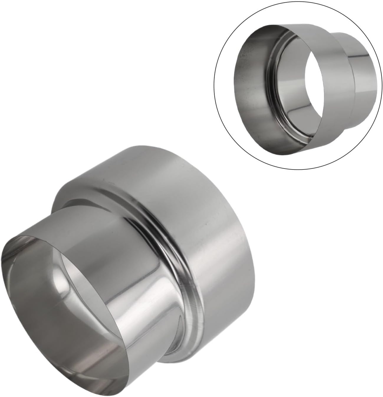 Stainless Steel Duct Reducer 120mm to 100mm, Heat Resistant Silver Chimney Pipe Reducing Adapter with Winding Seam Design for Easy Install and Secure Connection