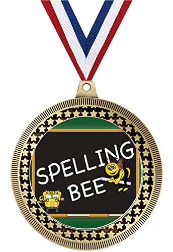 2.75" Spelling Bee Medal Awards, Gold Vega Spelling Bee Team Trophy Awards Includes Free Neck Ribbon 20 Pack Prime