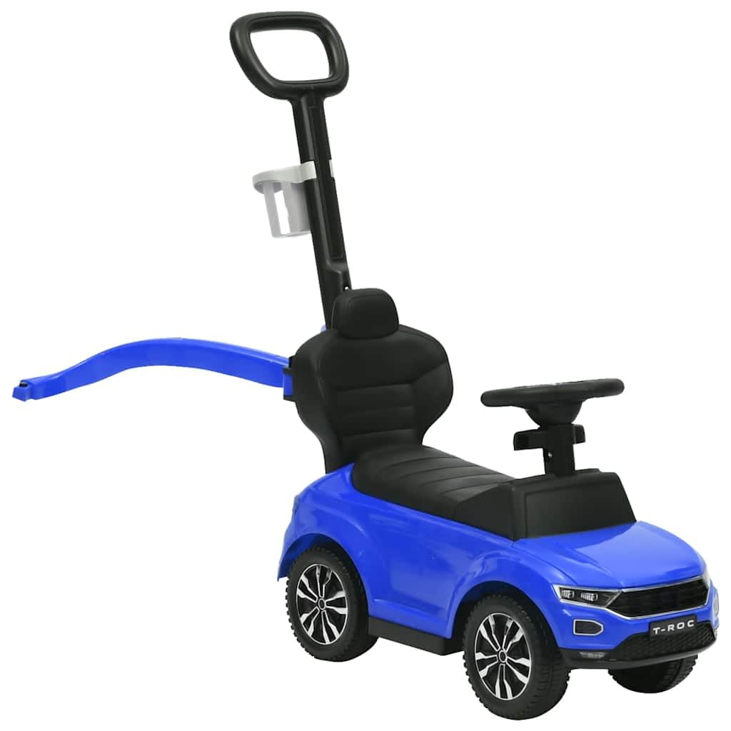 Mangloder - Coche antideslizante Volkswagen T-ROC azul para niños pequeños, andador, vehículo infantil con música, barra protectora extraíble, soporte para bebidas, espacio de almacenamiento, adecuado