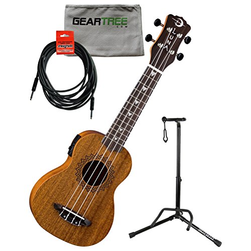 Luna vintage en acajou Soprano Ukulélé électrique acoustique W/chiffon, support et câble - Les Beatles, Paul McCartney, John Lennon, RIngo Starr, George Harrison Luna vintage en acajou Soprano Ukulélé électrique acoustique W/chiffon, support et câble