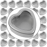 ZEONHAK 40 Pack 2oz Heart Shaped Metal Tin Cans, Small Candle Tins with Clear Window Lids, Empty Heart Shaped Candle Metal Tins for Candle Making, Candies, Gifts and Treasures, Silver