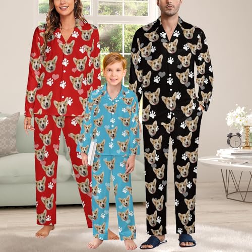 Custom Face Pajamas Set for Women Men Personalzied Photo Pjs Sets Customized Button Down Sleepwear Gift for Christmas3